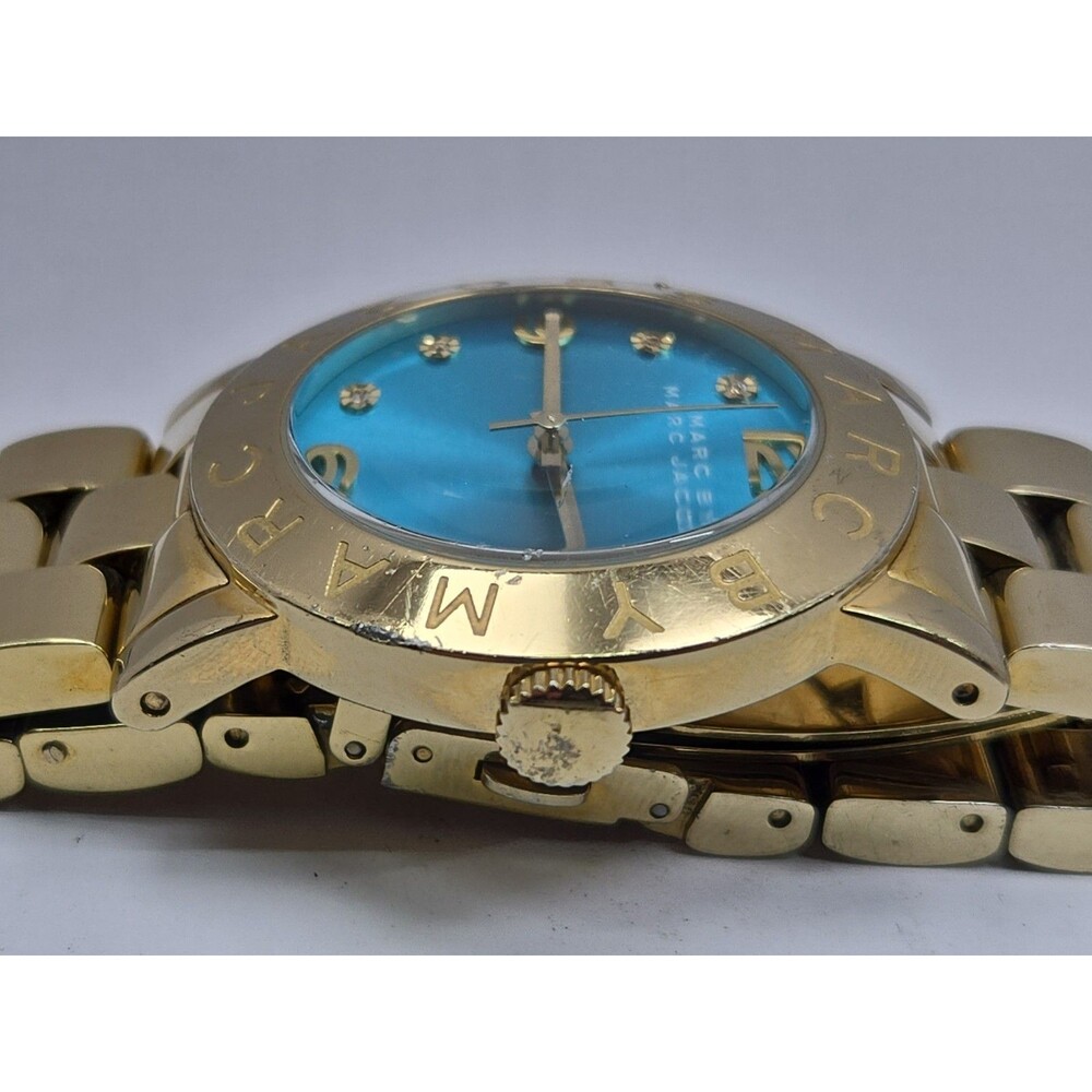 Marc Jacobs Amy Aqua Blue Gold Tone Womens 36mm Dress Watch Classic New Battery - Picture 13 of 14